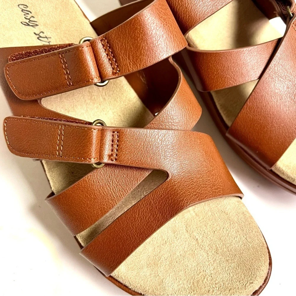 Easy Street Women's Koda Wedge Sandal brown minimalist preppy casual comfy 7M